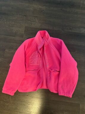 FREE PEOPLE Bright Hot Pink Fleece Jacket